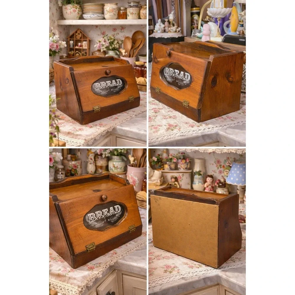 Vintage Wooden Dutch' Bread Box w/ Glass Window 13x10x15.5" Granny Cottage Core - Picture 3 of 5